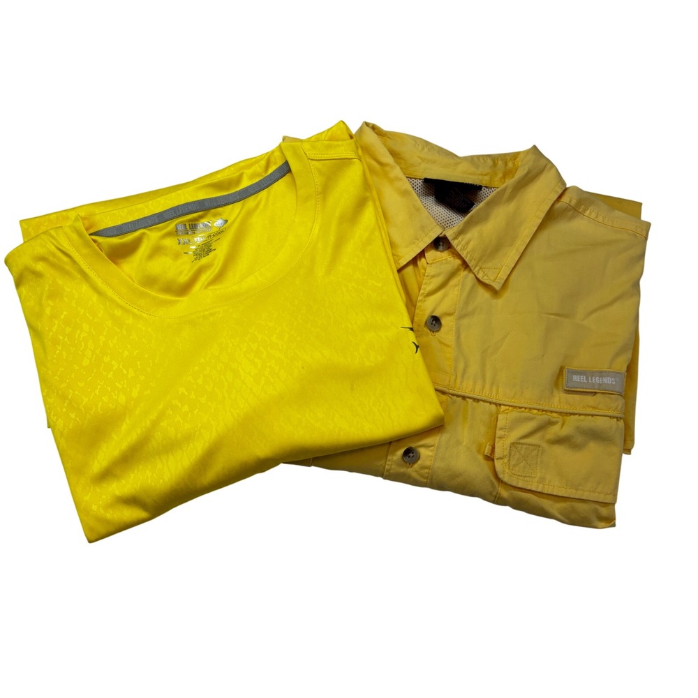 Reel Legends Fishing Shirts Mens XXL & XL Yellow Performance Button‎ Down Bundle